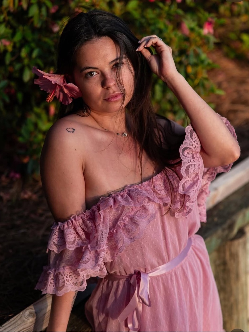 Rare Vintage 80s Babydoll Pink Lace Off-Shoulder Ruffle Dress